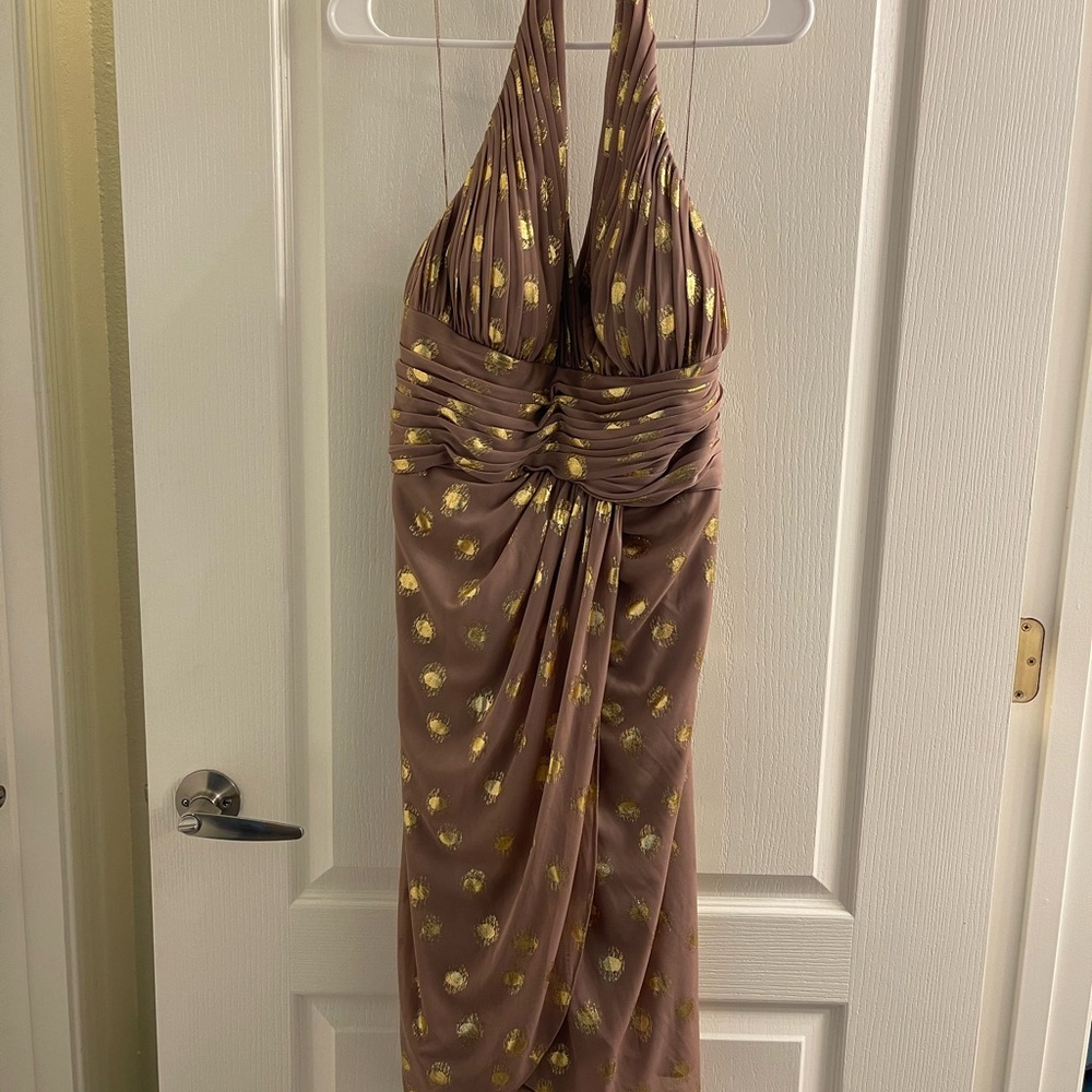 Adrianna Papell Gold and Brown Backless Dress